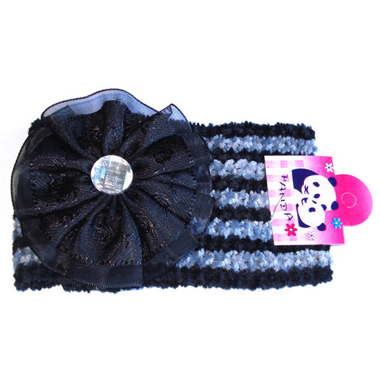 Black and grey stripe hairband with black bow