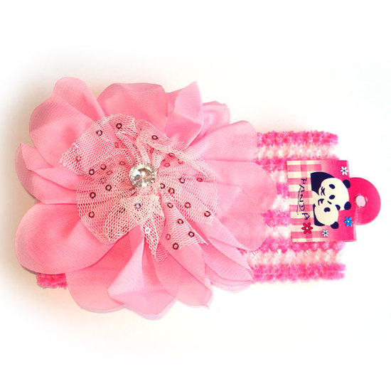 Pink stripe hairband with pink flower