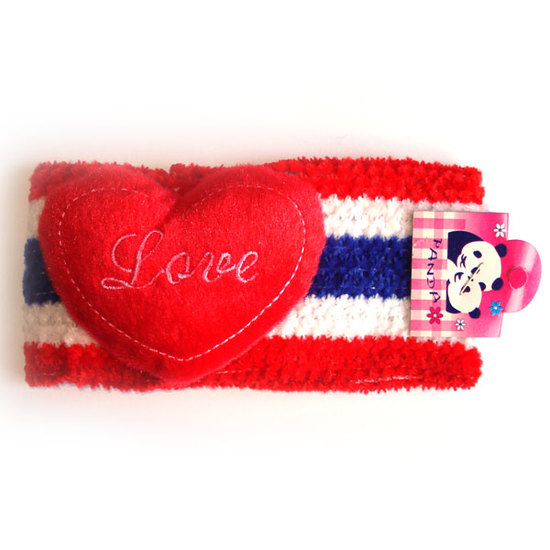 Multi-coloured stripe hairband with red Love heart