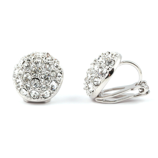Austrian crystal white gold plated round clip on earrings with gift box