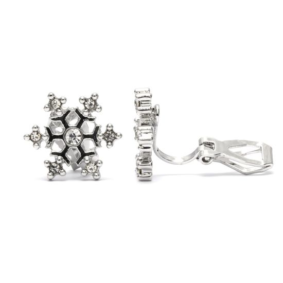 Silver-tone Snowflake With Crystals Clip-on Earrings