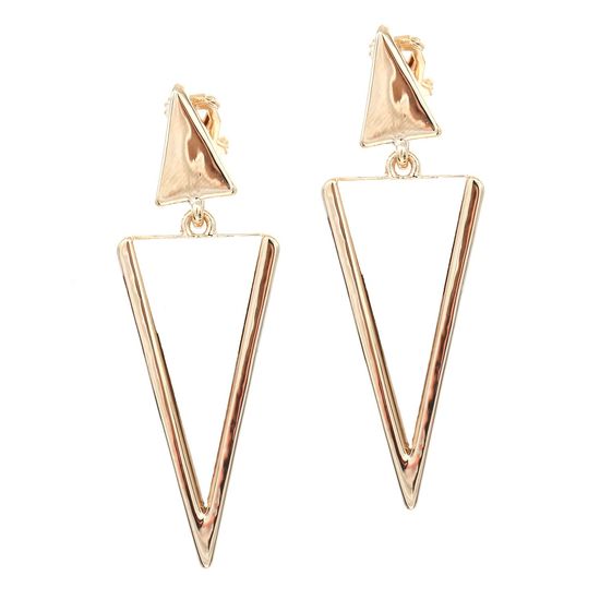 White Triangle Gold-tone Drop Clip-on Earrings