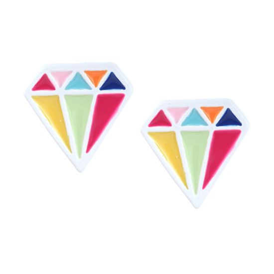 Colourful Diamond Shape White Clip-on Earrings