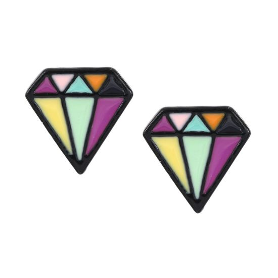 Colourful Diamond Shape Black Clip-on Earrings