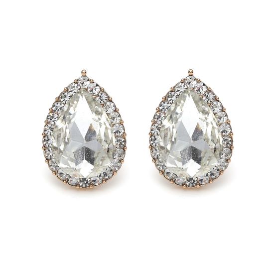 Clear Crystal Diamante Pear-Shaped Gold-tone Clip-on Earrings