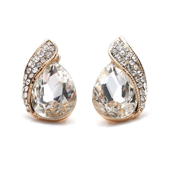 Crystal Diamante Teardrop Gold-tone Clip On Earrings