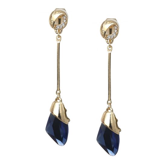 Blue Butterfly Wing Crystal God-tone Drop Clip On Earrings