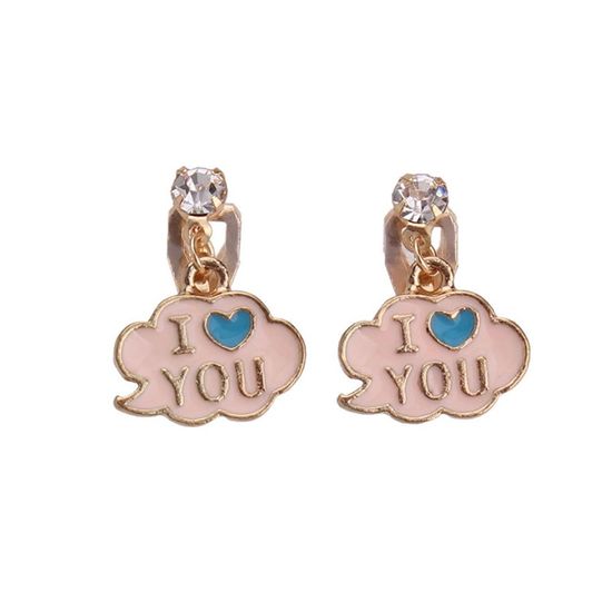 Pink I Love You Callout Drop Clip On Earrings