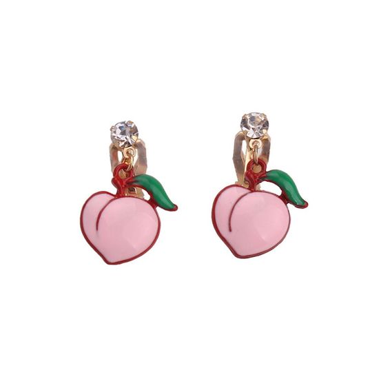 Pink Peach Fruit Drop Clip On Earrings