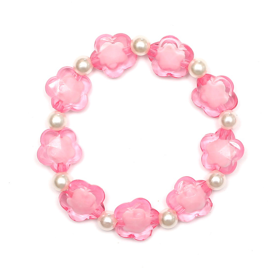 Pink Transparent Acrylic Flower with Imitation Pearl Acrylic Beads Bracelet for Kids 
