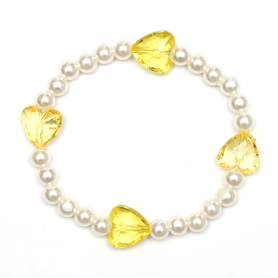 Goldenrod Transparent Acrylic Heart Beads and White Imitation Pearl Acrylic Beads Bracelet for Kids
