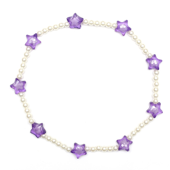 Purple Transparent Acrylic Flowers Necklace with Imitation Pearl Acrylic Beads, Kids Jewelry