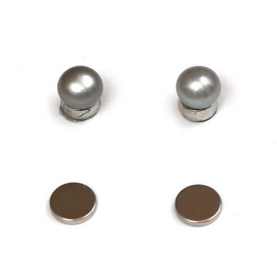 7 - 7.5 mm Grey AA Grade Freshwater Pearl Button Magnetic Earrings for Non-pierced Ears