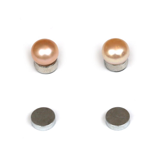 7 - 7.5 mm Peach Pink AA Grade Freshwater Pearl Button Magnetic Earrings for Non-pierced Ears
