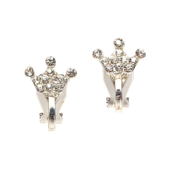 Silver-tone diamante crytal crown clip on earrings FREE Gift Box