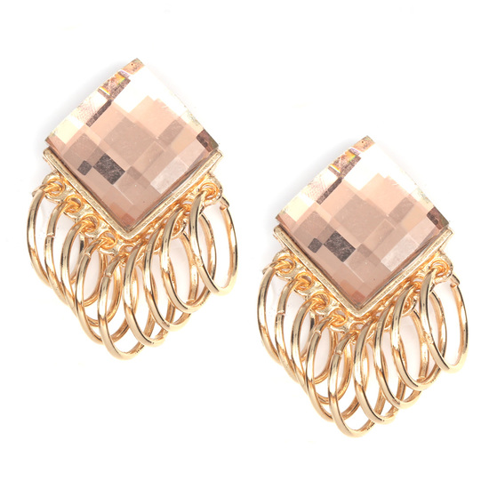 Champagne faceted diamond shape with gold-tone multi hoop clip on earrings