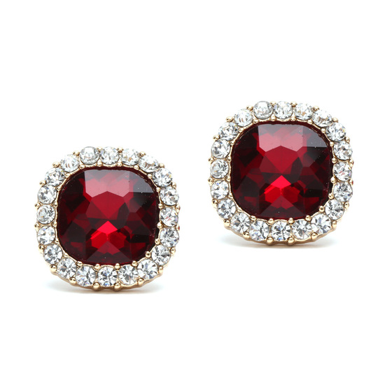 Red faceted crystal diamante clip on earrings