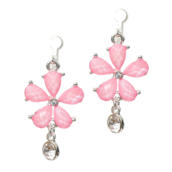 Pink faceted flower with crystal drop earrings