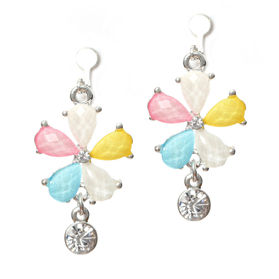 Multicoloured faceted flower with crystal drop earrings