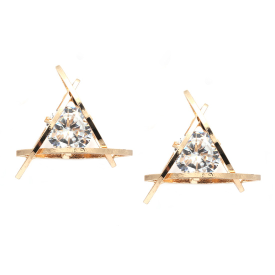 Sparkling CZ triangle gold-tone clip on earrings