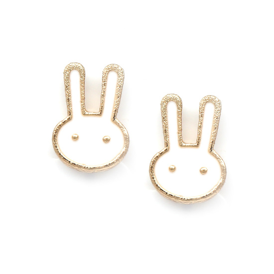 White bunny gold-tone clip on earrings