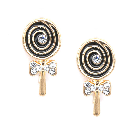 Lollipop with crystal gold-tone clip on earrings