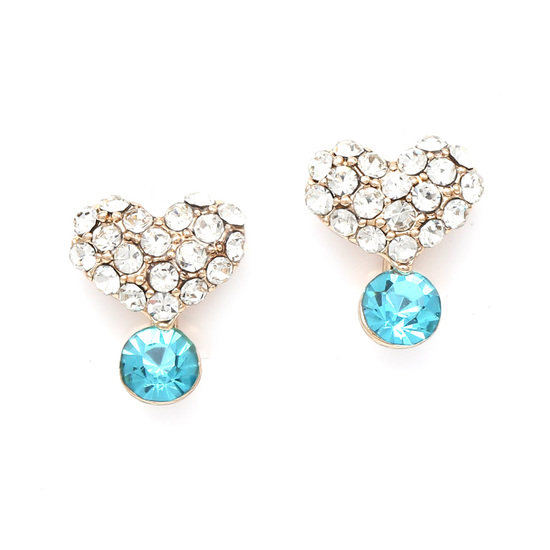 Diamante heart with blue crystal clip on earrings