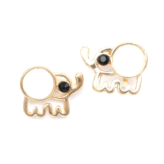 Cute gold-tone elephant with simulated cat eye clip on earrings