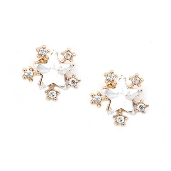 White crystal star gold-tone clip on earrings