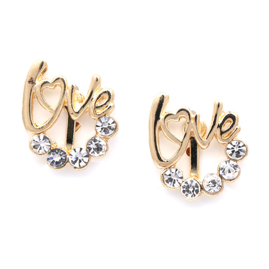 Love crystal gold-tone clip on earrings