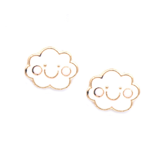 White smiley cloud clip on earrings