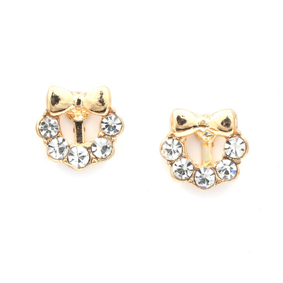 Crystal gold-tone bow clip on earrings