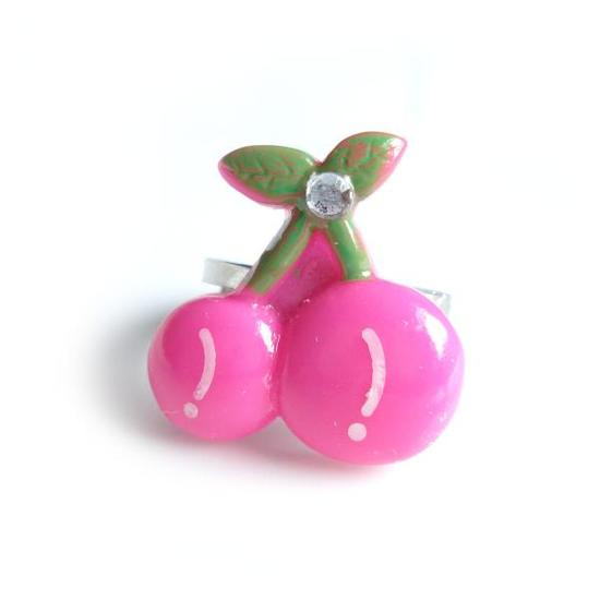 Pink cherries adjustable ring