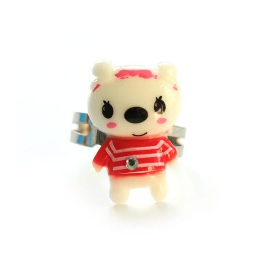 White bear with red stripe top adjustable ring