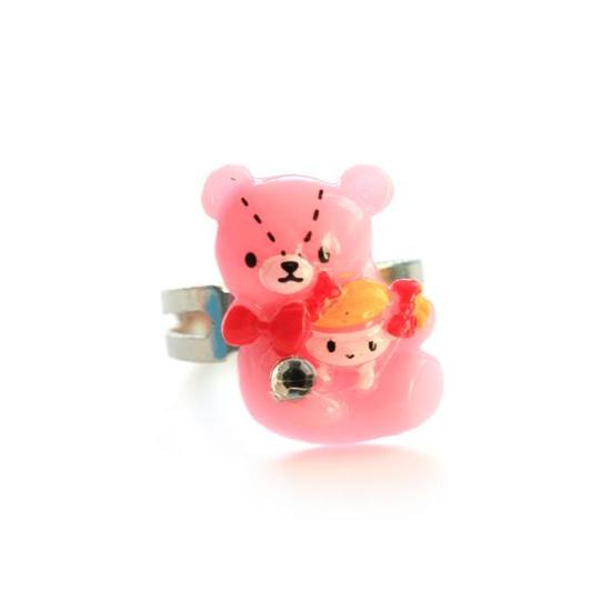 Pink teddy bear adjustable ring