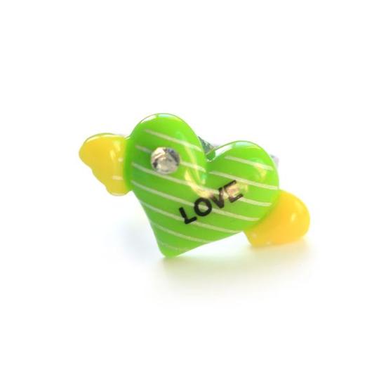 Green LOVE heart with wings adjustable ring