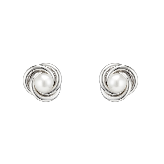 Sterling Silver Knot with Pearl Stud Earrings 