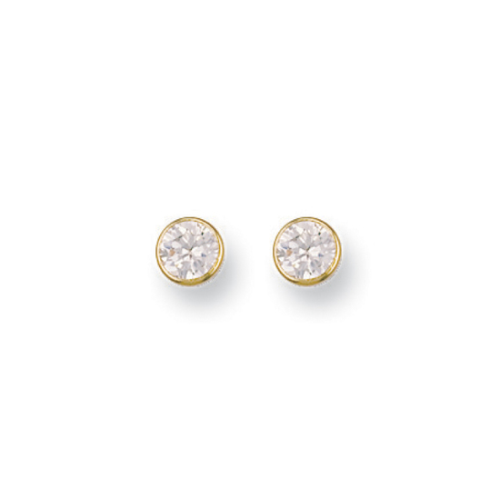 9ct Yellow Gold 6mm Rubover Set CZ Stud Earrings