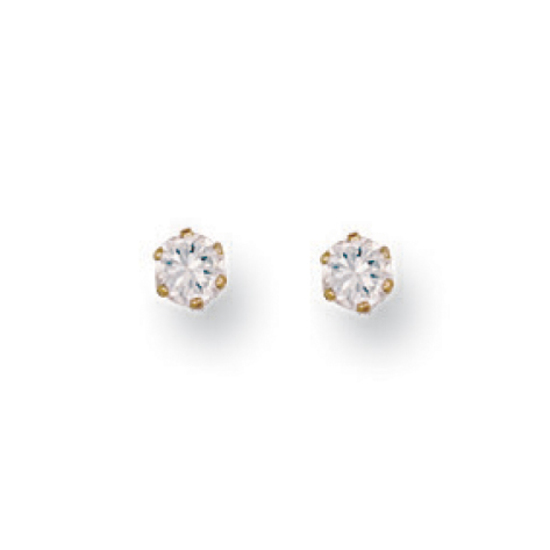9ct Yellow Gold 3mm Claw Set CZ Stud Earrings