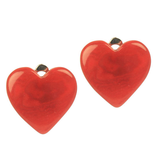 Red Hearts Tagua Clip-on Earrings, 19 x 19mm