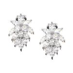 White Gold Plated Marquise Cubic Zirconia Flower Clip On Earrings